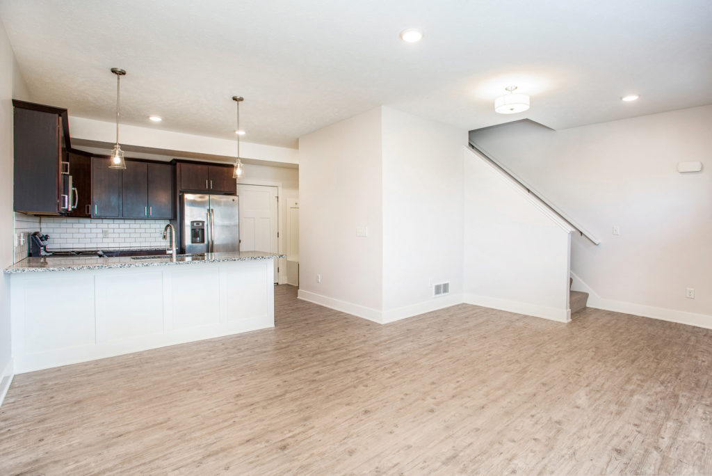 Open floor plan with spacious kitchen