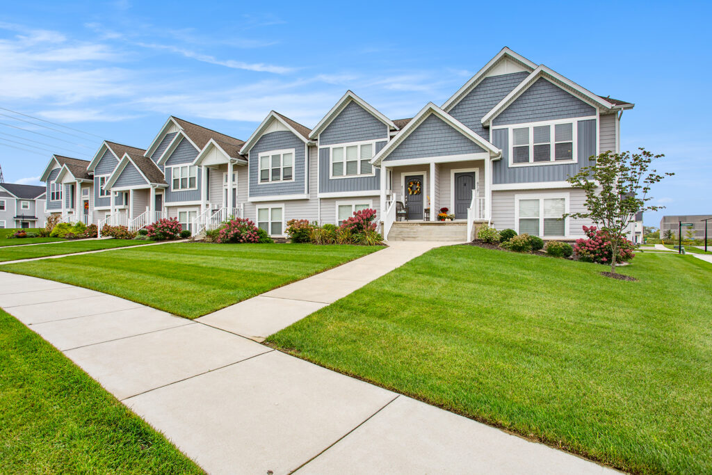 The exterior of our townhomes with private entrances